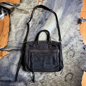 Mz Wallace green nylon and leather trim shoulder bag